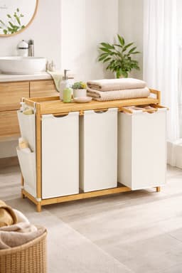 House of Balance Bamboe Wasmand - Wasmand met 3 Vakken - Duurzaam - Wasmanden met deksel - Wasmanden - 150 Liter - 94x33x78 cm — thumbnail 2