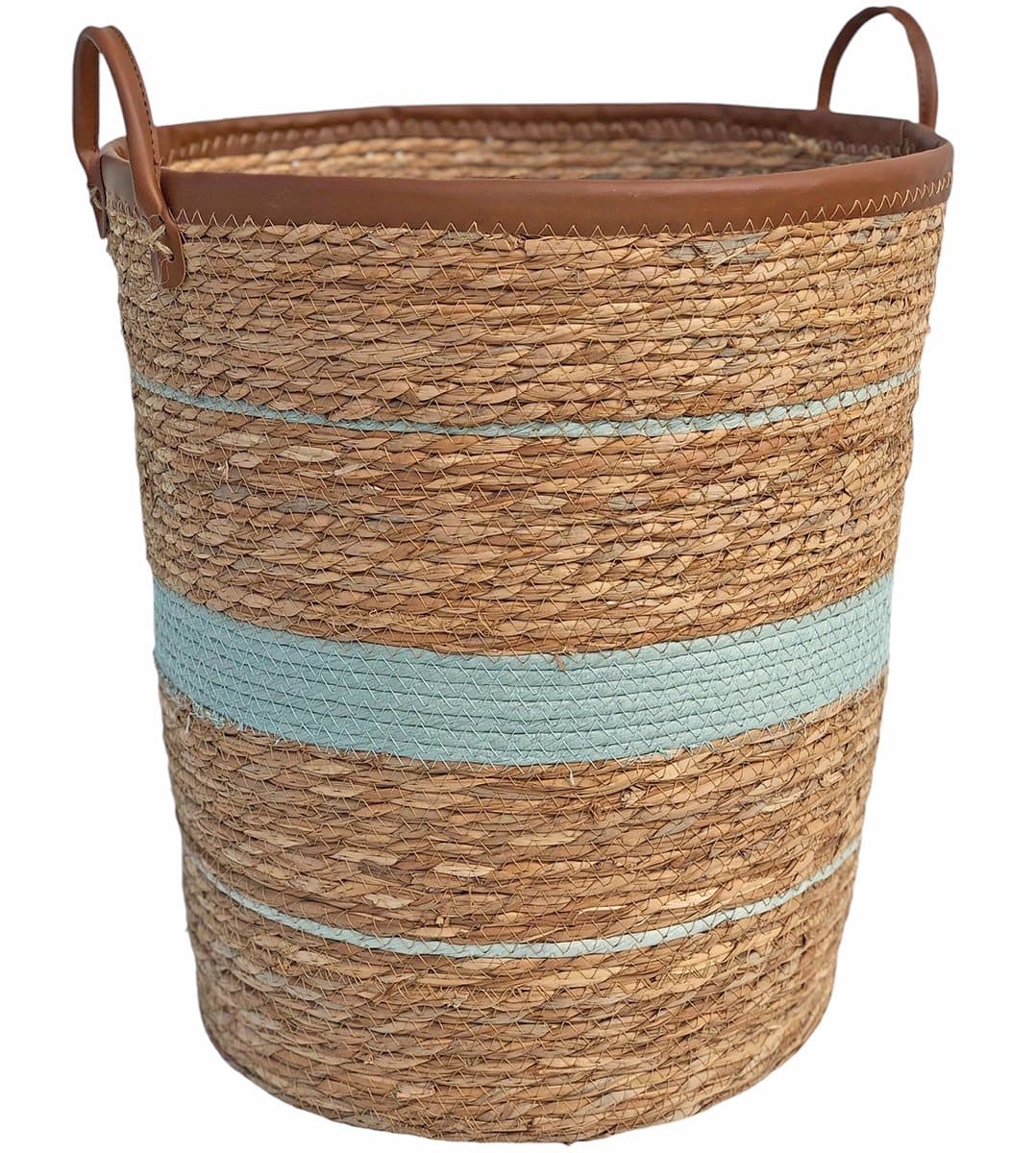 Lavandoux - Wasmand - Zeegras - Naturel en Blauw - M: Ø40 x H45 cm — afbeelding 1