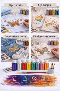 Bastelzone Metallic Textielverf Set - 12 metallic kleuren, 30 ml per flesje - Machinewasbaar — thumbnail 2