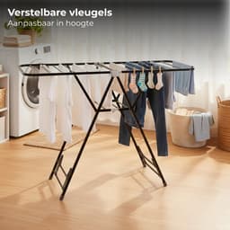 Lomera Wasrek Zwart - Wasrek Inklapbaar - Wasrek Staand - Wasrek Met Vleugels - Wasrek Voor Binnen - Kledingrek - Droogrek Staand - Wasrek Opvouwbaar - Wasrek 3 Vleugels — thumbnail 5