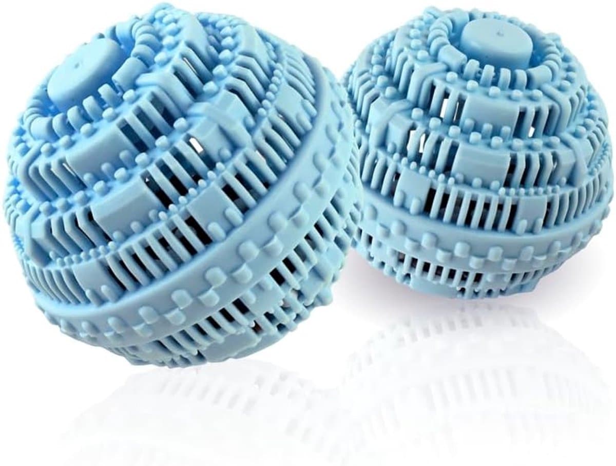 Set van 2 wasballen — Groot formaat — Natuurlijke, chemicaliënvrije wasballen voor wasmachines — Anti-klit wasballen (Lichtblauw) — afbeelding 1