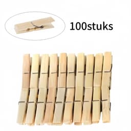 100 stuks houten wasknijpers - RVS veer - glad geschuurd - verstevigde knijpkop - 6 cm - houtkleur — thumbnail 1