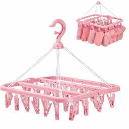 Sokkendroogrek 32 Knijpers – Droogcarrousel voor Sokken, BH’s & Ondergoed – Compact Wasrek – Windbestendig – Roze — thumbnail 2