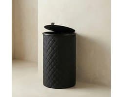 MAZAZU Wasmand Rond - 99 Liter - Diamond Stitch - Zwart - Met Deksel & Uitneembare Waszak - Hoog & Smal Design - 38x69 cm — afbeelding 1