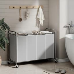 Zyrex® Wassorteerder 4 vakken - Wasmand 4 vakken - Wasmand Op Wieltjes – Grijs - ‎100 x 43 x 80cm — thumbnail 4