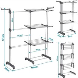Wasrek met Grote Capaciteit – Uitschuifbaar Droogrek met Wieltjes & Stevige Constructie – Voor Binnen- en Buitengebruik — thumbnail 3
