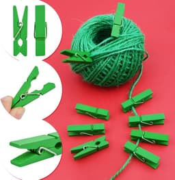 50x Mini Houten Kleerhangers met 50 Meter Jute Touw - Decoratieve Fotohangers voor Galerijwand — thumbnail 5