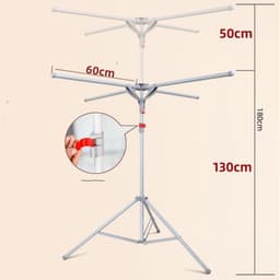 Wasrek - Uitschuifbaar Wasrek - 4 Armen - Grijs Carbonstaal 80kg Draagvermogen - Verstelbaar 130-180cm - Inklapbaar — thumbnail 1