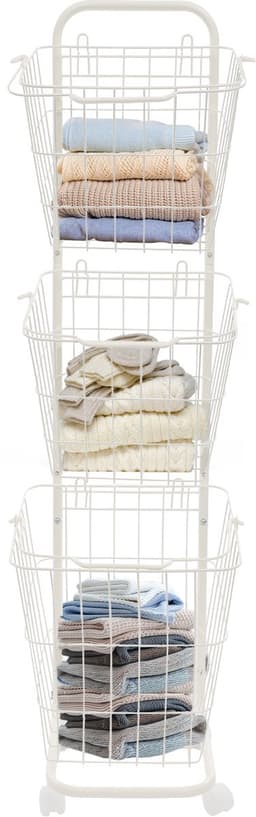 Wasmandwagen Met 3 Manden Wit 26*32*123cm 3-Laags Rolbare Wasmanden Op Wielen Wasrek Waswagen Voor Badkamer Waskeuken — thumbnail 1
