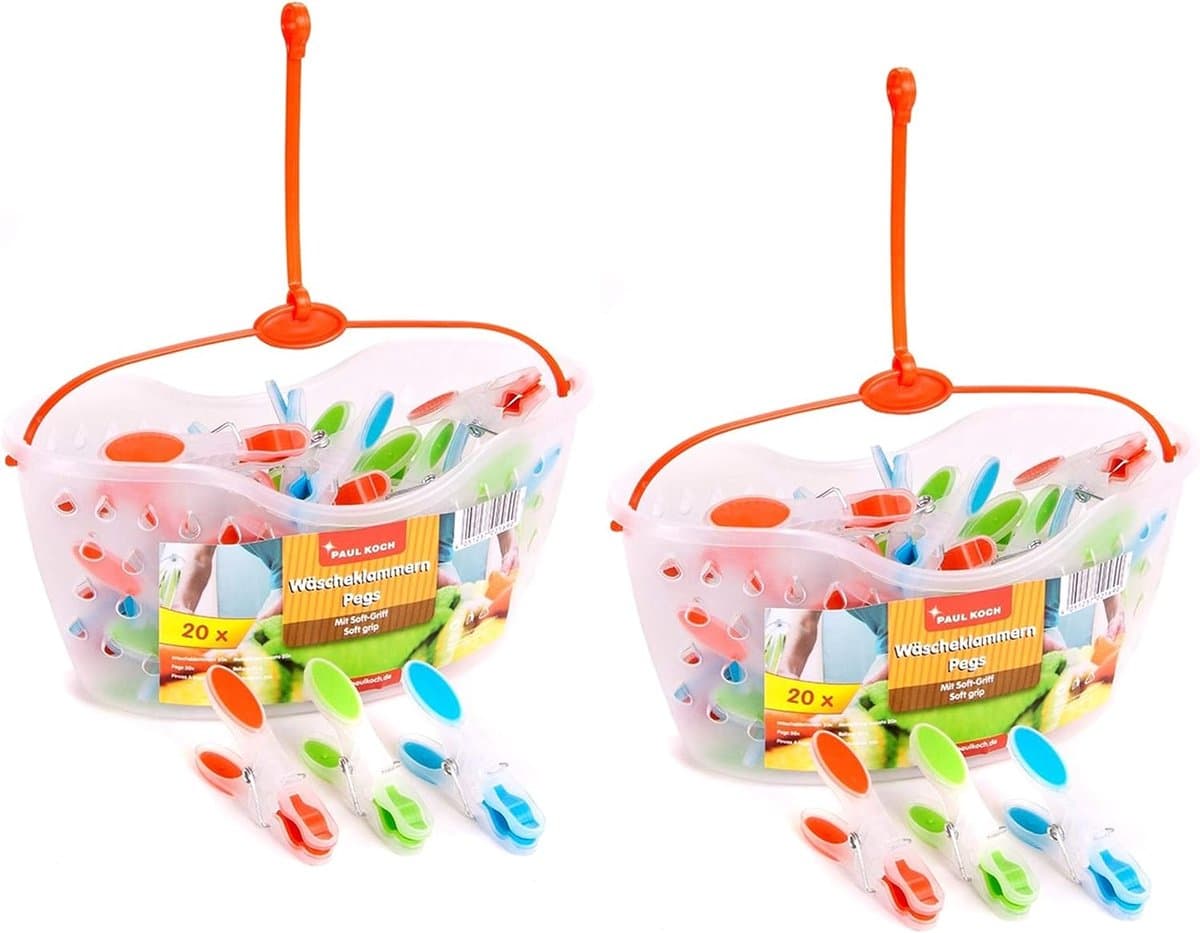 Kledinghangers Set - Wasknijper Mandjes - Droog Hangen - Met Ophanglus - 23.5 cm - Multicolor — afbeelding 1