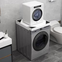 Stapelkit Wasmachine - Droger Opzet - Ruimte Besparen - Houten Constructie - 60x60.5x5cm - Wit — thumbnail 3