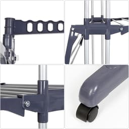 Droogrek met wieltjes - Wasrek toren - Kleding drogen - 4 etages en vleugels - 170 cm hoog - Grijs — thumbnail 3