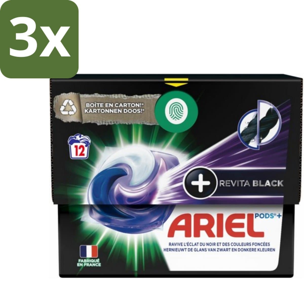 Ariel Revita Black - Wasmiddelcapsules - Pods + - Donkere Was - 12 Wasbeurten - Bulkverpakking - 3 stuks — afbeelding 1