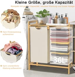 ACXIN Bamboe Wasmand Met 2 Vakken - Oxford Stof - Afneembaar En Wasbaar - 72 L - Beige — thumbnail 3