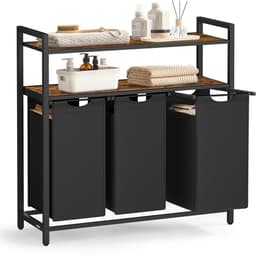 Hennova Wasmand 3 vakken - Wassorteerder - Wasmanden - Wasmand uitschuifbaar en afneembaar - Met kantelbescherming - 120 L - 92.5 x 33 x 92 cm — thumbnail 1