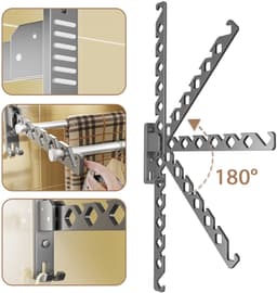 1 stuk - Droogrek voor kleding - Opvouwbare Wandkledinghaken 180° Draaibaar - Kledingstang voor Wasruimte, Badkamer en Balkon - Zwart — thumbnail 5