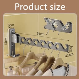 1 stuk - Droogrek voor kleding - Opvouwbare Wandkledinghaken 180° Draaibaar - Kledingstang voor Wasruimte, Badkamer en Balkon - Zwart — thumbnail 1