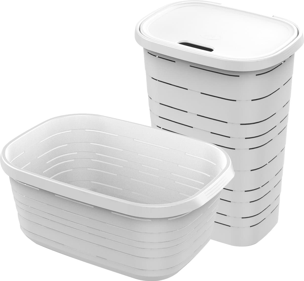 M-Home - Signature Wasmandenset – 2 stuks – 48L + 55L – Kunststof – Heupwasmand – Wasmand met Deksel – Wit — afbeelding 1
