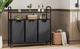 NaevaMi - Wasmand 3 Vakken - Wasmanden - Wassorteerder - Wasmand Zwart - Wassorteerder 3 Vakken - Badkamerkast Met Wasmand - 3x 46L - 2 Planken - Met Wielen — thumbnail 5