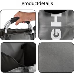 1 stuk - vuile wasmand - Oxford stoffen draagbare opvouwbare opbergzak voor diversen, grote capaciteit draagbare wasmand met aluminium ring - grijs — thumbnail 4
