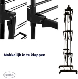 Ceruzo Wasrek Inklapbaar - 75x64x178 cm - Wastoren -Droogtoren Wieltjes -Zwart — thumbnail 3