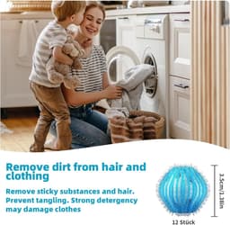Ontharingsballen - Wasmachine ontharing - Vuilverwijderende wasballen - Anti-wikkel kleding haar absorberende ballen - Blauw - 12 stuks — thumbnail 5