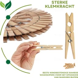 Maxenza Houten Wasknijpers - Wasknijpers - Knutselen - Bamboe - Met een wasknijperzak - 120 Stuks — thumbnail 3