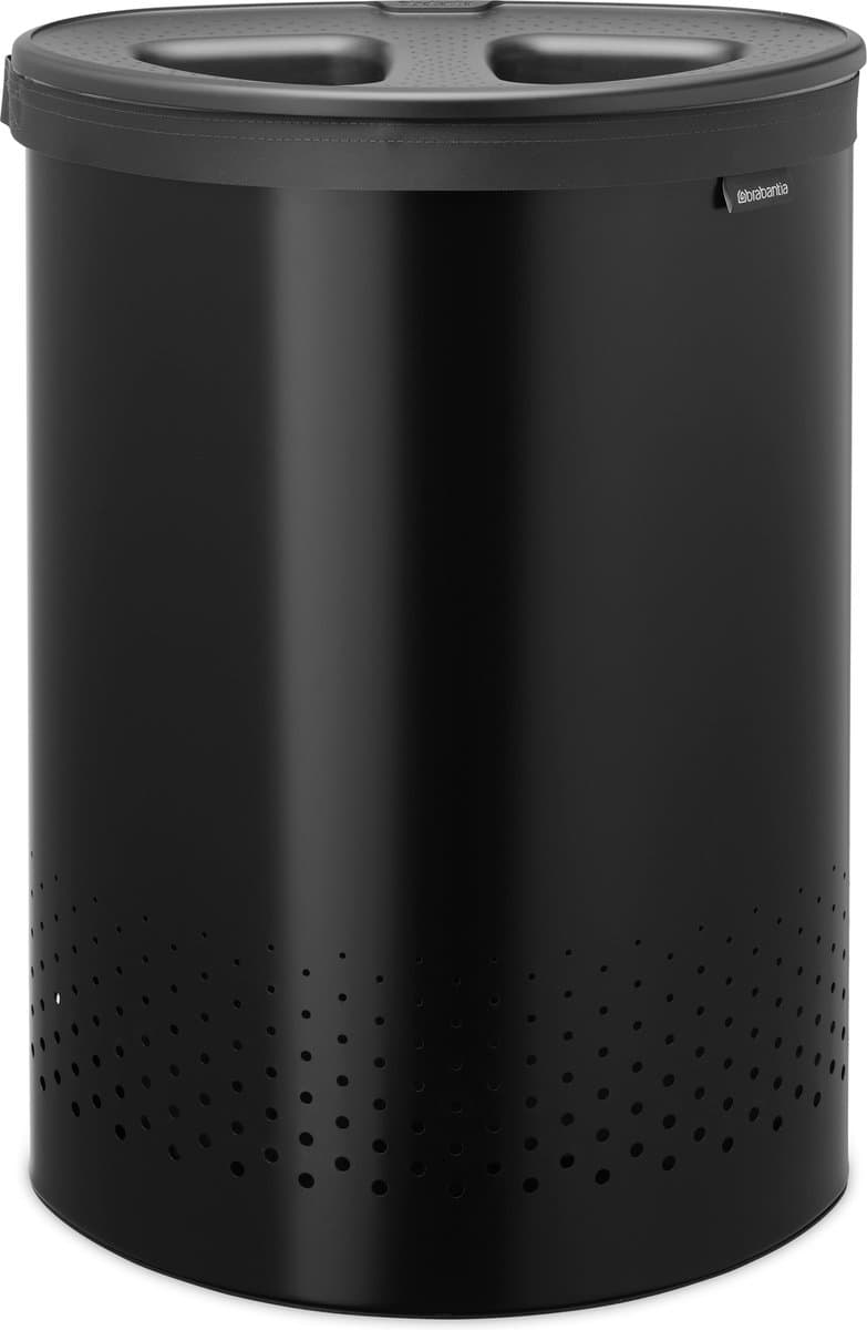 Brabantia Wasmand - met Deksel - 55 l - Wassorteerder - 2 Vakken - Matt Black / Dark Grey — afbeelding 1