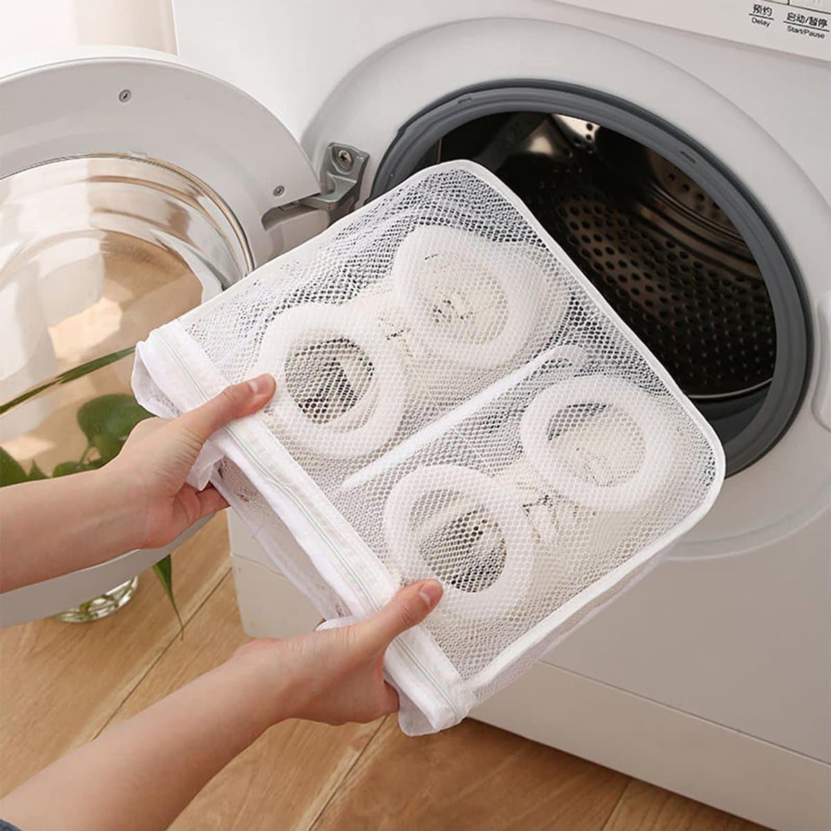 Narimano® Wasnet voor schoenen, 2 stuks, schoenenzak voor wasmachine, waszak, schoenen, multi-bescherming, schoenwaszak met ritssluiting, voor schoenen, beha's, sokken — afbeelding 1