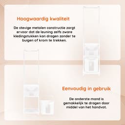 Eleganca Wasmand met ophangrek - H174 x B44 x D33 cm - Wasbox organizer – Wassorteerder met 2 vakken – Kunststof/Metaal – Wit — thumbnail 4