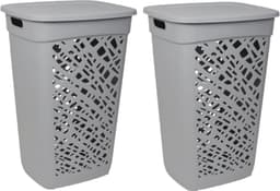 EDA Wasmand/wasbox met deksel - grijs - 60 liter - kunststof - L43 x B36 x H63 cm - Wasmanden/wasboxen — thumbnail 2