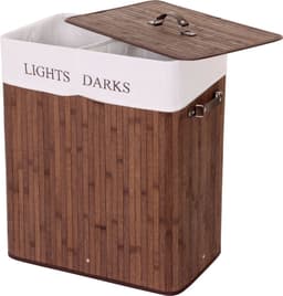 Cosmo Casa Wasmand - Wasbox - Wascontainer - Bamboe - 2 Vakken - Donker Bruin - 63x55x34cm — thumbnail 1