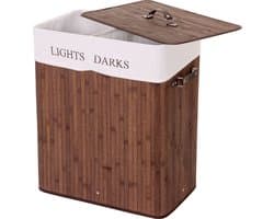 Cosmo Casa Wasmand - Wasbox - Wascontainer - Bamboe - 2 Vakken - Donker Bruin - 63x55x34cm