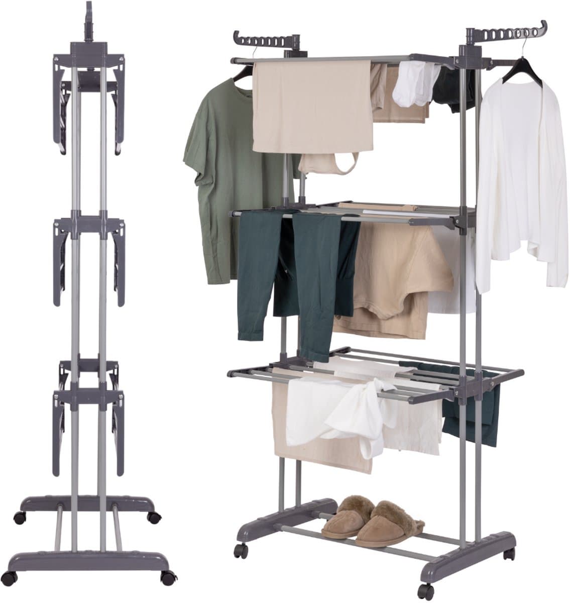 Jubbly® - Wasrek inklapbaar - Droogrek inklapbaar - Droogtoren met wieltjes - Wasrek staand - 30 Meter drooglengte - 35 Kilo draagkracht - Binnen als buiten gebruik - Grijs — afbeelding 1