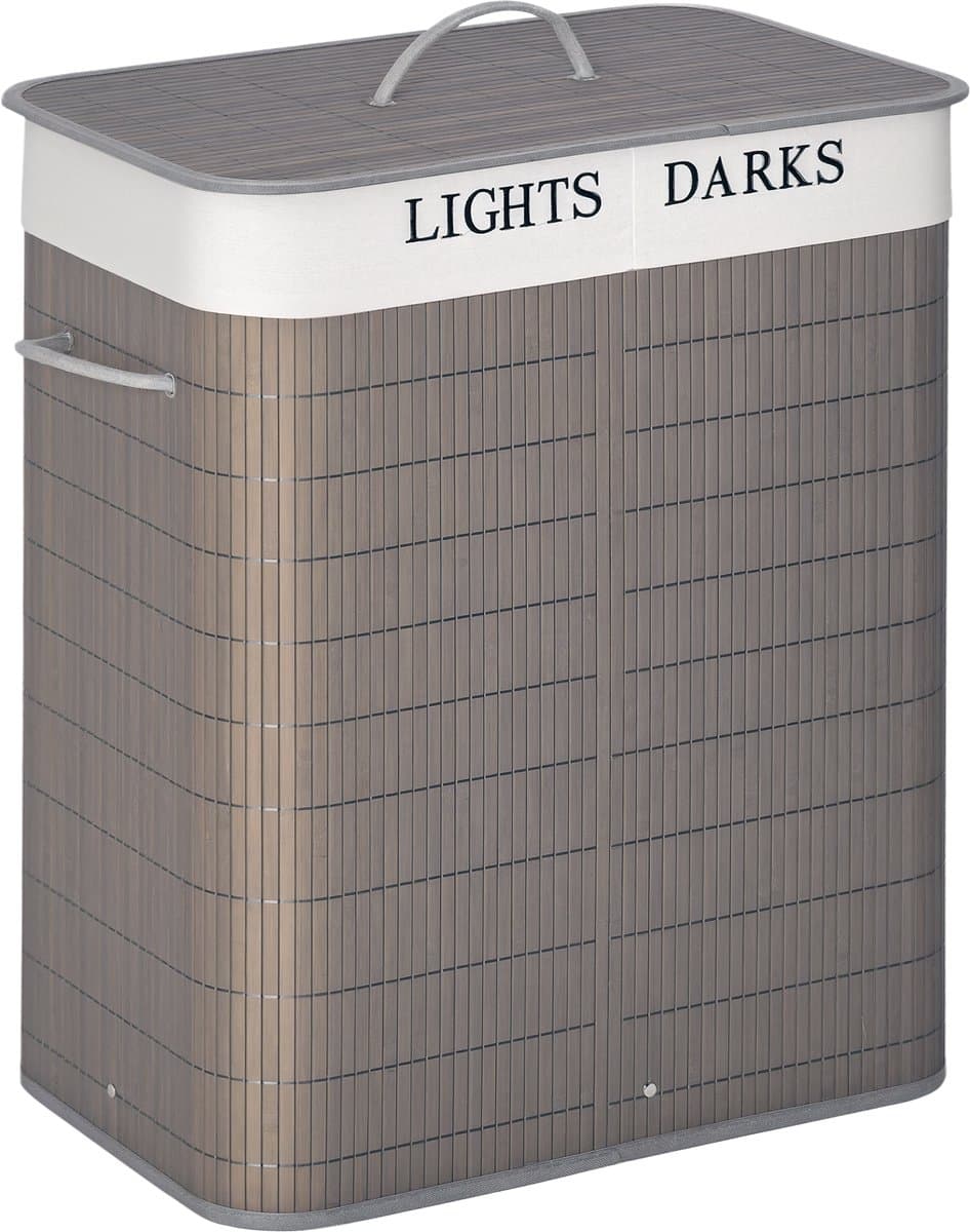 HOMCOM-Wäschekorb-Bambus, Metall-52L x 32B x 63H cm-Grau+Weiß — afbeelding 1