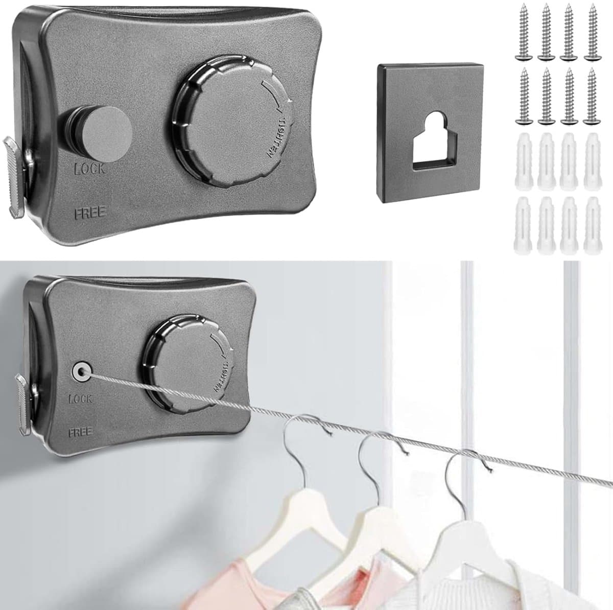 Uittrekbare waslijn - anti-doorhang-design - 5,1 meter - roestvrij staal — afbeelding 1