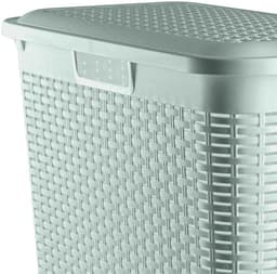 Plasticforte Smalle Wasmand met deksel Rotan - groen - gevlochten kunststof - 48 liter - 27 x 46 x 60 cm — thumbnail 2