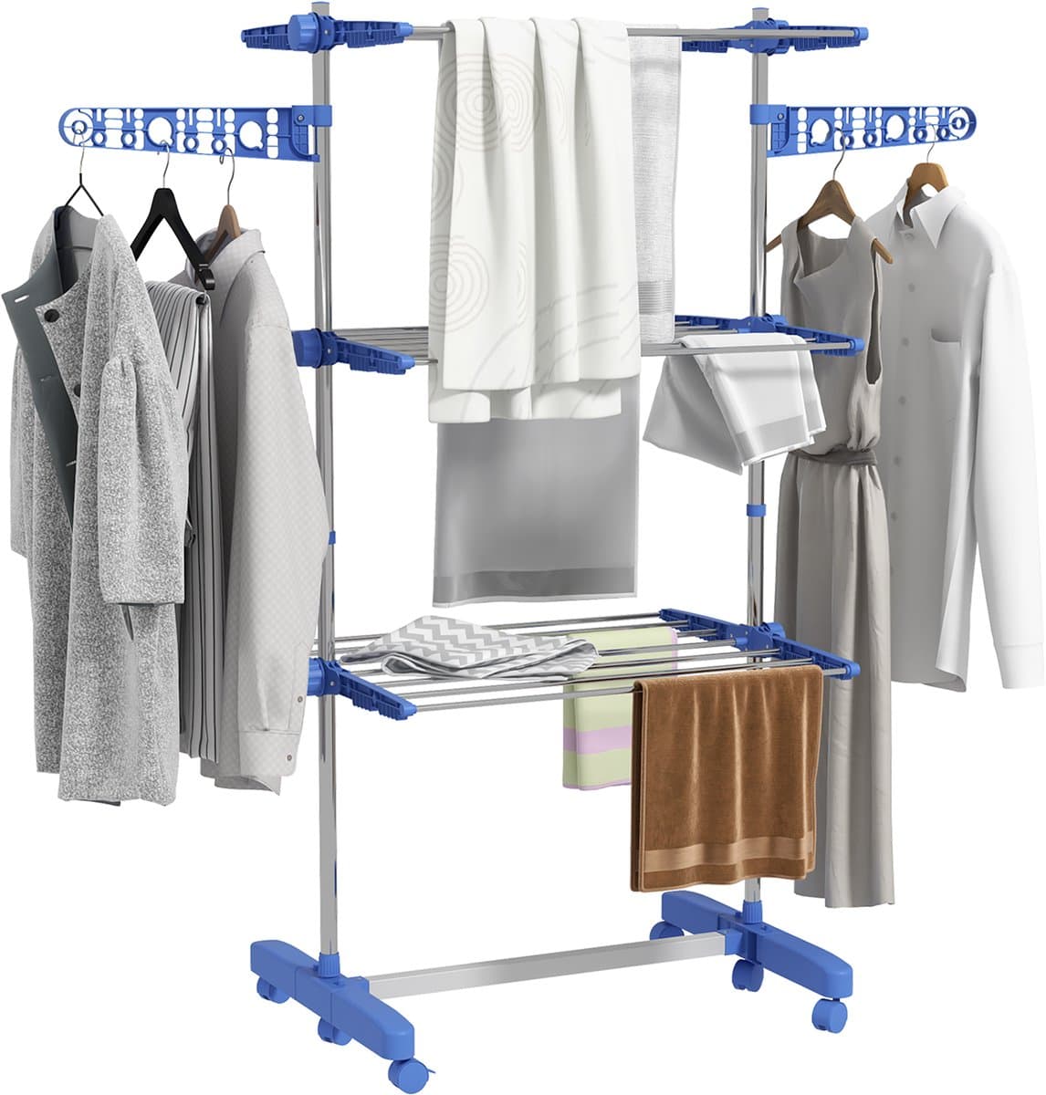 HOMCOM-Wäscheständer-Edelstahl, ABS-142L x 55B x 152H cm-Blau — afbeelding 1