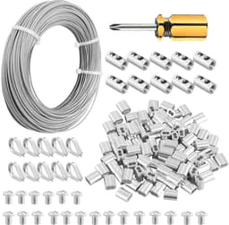 2mm 100m Vinyl Gecoate Draad Kabel 304 Roestvrij Stalen Draad Kabel - Vliegtuigkabel met Aluminium Krimplus 7x7 Strengen Kern voor Verlichting Gids opknoping Kledinglijn — thumbnail 1