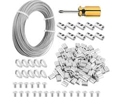 2mm 100m Vinyl Gecoate Draad Kabel 304 Roestvrij Stalen Draad Kabel - Vliegtuigkabel met Aluminium Krimplus 7x7 Strengen Kern voor Verlichting Gids opknoping Kledinglijn
