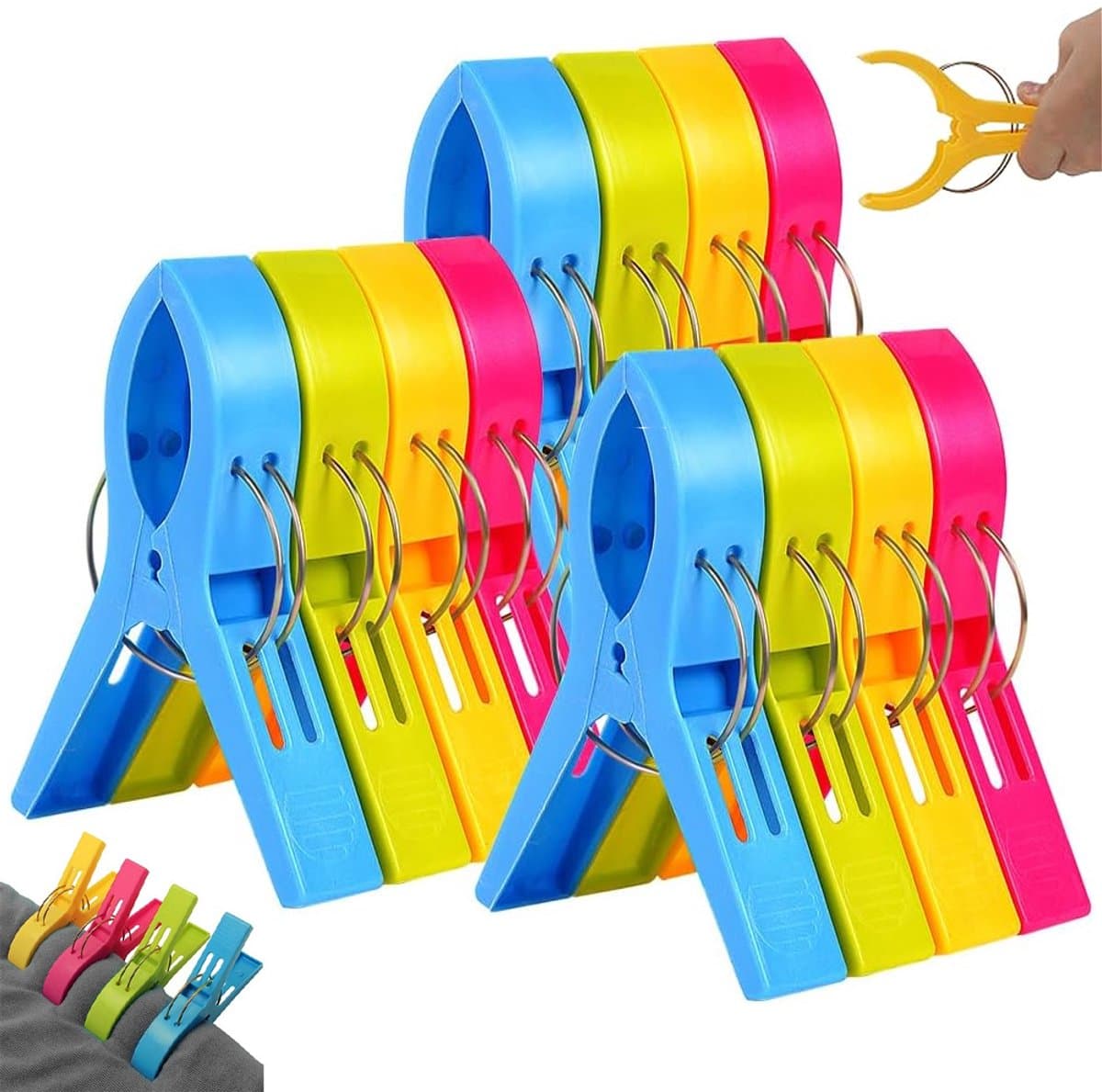 12x Strandlaken Knijpers - Wasknijpers - Badlaken - Strandlaken klemmen - Plastic Knijpers - Grote Handdoek Klemmen - Handdoek Knijpers - Grote knijpers - Badlaken Clips - Gekleurde - Wasrek Knijpers - Strandlaken Klemmen voor Strandbed - Plastic — afbeelding 1