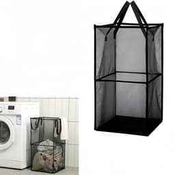 1 artikel - Opvouwbare wasmand - Opbergmand van gaas - Wasmand voor vuile was - Speelgoedorganizer - Met handvat - Opvouwbaar - Zwart - voor het opbergen van wasgoed, kinderkamer, reizen — thumbnail 1