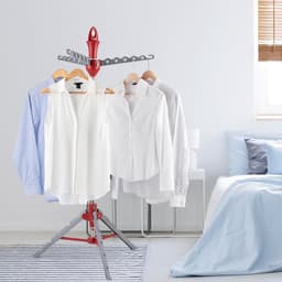 Vario clothes horse for shirts | Foldable hanger rack | Height adjustable | Clothes hooks for ironing [grey/red] — thumbnail 2