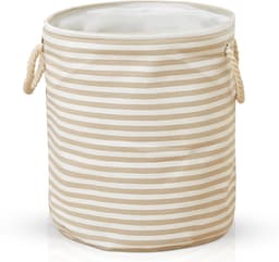 Terra - Wasmand - Wasmand Inklapbaar - Opvouwbare Wasmanden - 35 cm x 40 cm - Stijlvolle en Ruimtebesparende Wasmand voor Optimale Wasorganisatie - Engelse Stijl Wasmanden - Licht - Beige met Witte Strepen — thumbnail 1