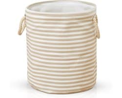 Terra - Wasmand - Wasmand Inklapbaar - Opvouwbare Wasmanden - 35 cm x 40 cm - Stijlvolle en Ruimtebesparende Wasmand voor Optimale Wasorganisatie - Engelse Stijl Wasmanden - Licht - Beige met Witte Strepen — afbeelding 1