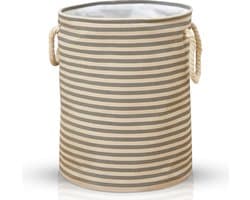 Terra - Wasmand - Wasmand Inklapbaar - Opvouwbare Wasmanden - 35 cm x 40 cm - Stijlvolle en Ruimtebesparende Wasmand voor Optimale Wasorganisatie - Engelse Stijl Wasmanden - Licht - Donkergrijs met Beige Strepen — afbeelding 1