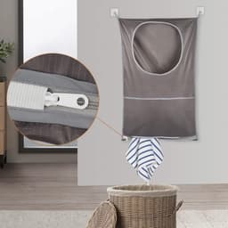 Wasmand Hangend - 2 Stuks - Wasmand - Wasverzamelaar - Ophangbare Wasmand - Hangende Waszak - Herbruikbare Zakken - Hangende Opvouwbare Waszak - Met Plakhaakjes Zelfklevend En Deurhaakjes - Van Oxford-stof - 77x50 CM - Voor Badkamer / Wasruimte — thumbnail 3