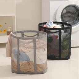 Wasmand-wassorteerder-wasmand opvouwbaar-Set van 4 opvouwbare wasmanden - Opvouwbare waszak - Ademende opvouwbare strandtas - Ruimtebesparende reistas - Zwart, grijs-39x26x44cm — thumbnail 2