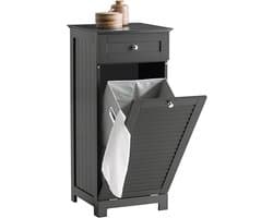 Waskast met Waszak - Wasverzamelaar - Wasmand - Flexibele opslag - Accessoirelade - Inclusief gekleurde handgrepen - Donkergrijs - 40 cm x 90 cm x 38 cm