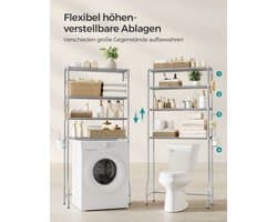 Metaal Wasmachine rek - Wasmachine rek met opbergruimte en haken- verstelbare planken - Toilet kast - Zilver - 30 x 83 x 176 cm